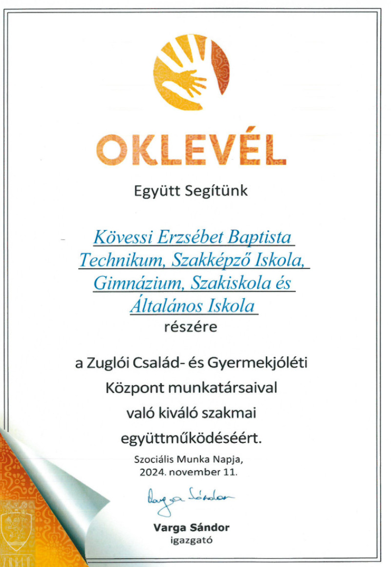 Elismerő oklevél